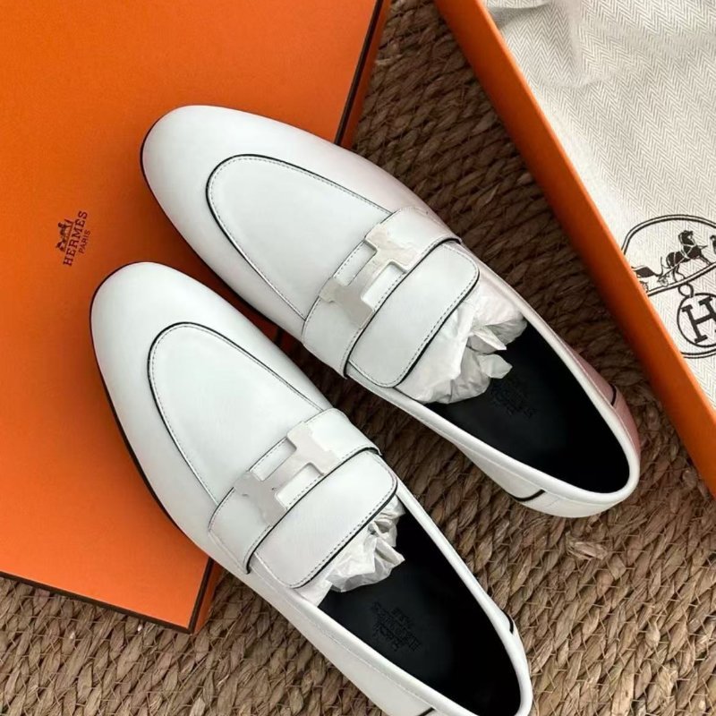hermes 白色銀扣康康樂福鞋 黑白反轉色 37號 配件塵袋-4