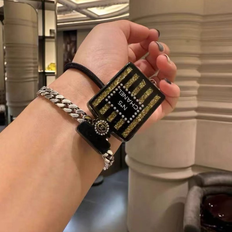 chanel 黑金5號香水瓶造型髮圈 3×5cm 全新閒置配件盒子-1