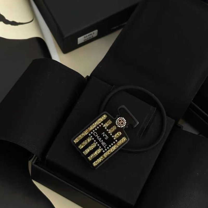 chanel 黑金5號香水瓶造型髮圈 3×5cm 全新閒置配件盒子-3