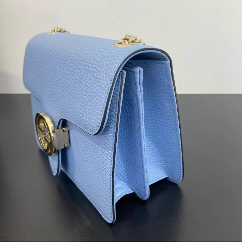 Gucci Interlocking 雙G小號風琴包 牛皮淡藍色20*9*16 99新 配件塵袋盒子-4