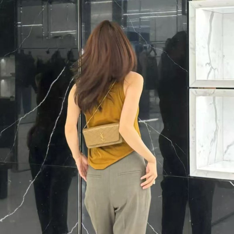 YSL 卡其色菱格紋鍊條包18.5x1x10 99新 配件盒子手提袋塵袋-0