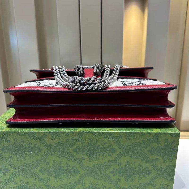 Gucci 酒神中號紅色牛皮拚白色毛呢 27cm 98新配件盒子塵帶-6