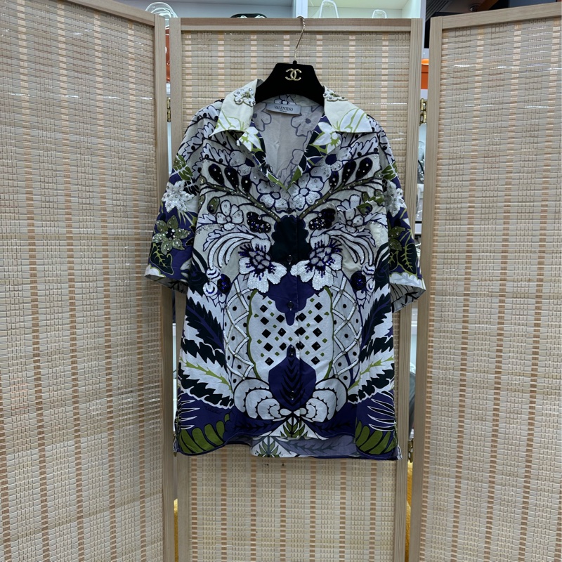 Valentino 華倫天奴男女同款刺繡花短袖襯衫 42碼-0