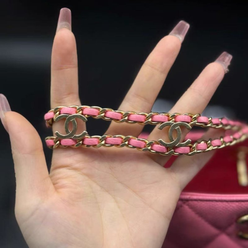 chanel hobo鍊條包 櫻花粉荔枝牛皮18.5*8.5*16cm 芯片款 99新 配件塵袋盒子-2