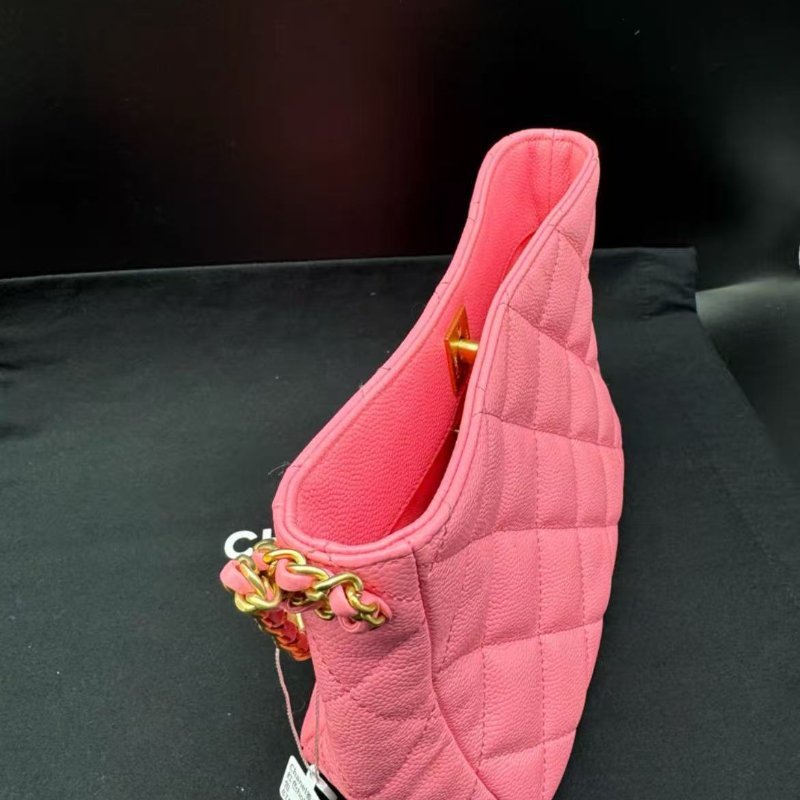 chanel hobo鍊條包 櫻花粉荔枝牛皮18.5*8.5*16cm 芯片款 99新 配件塵袋盒子-5