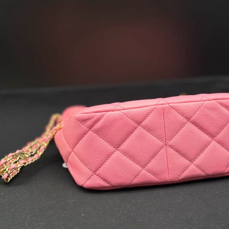 chanel hobo鍊條包 櫻花粉荔枝牛皮18.5*8.5*16cm 芯片款 99新 配件塵袋盒子-6