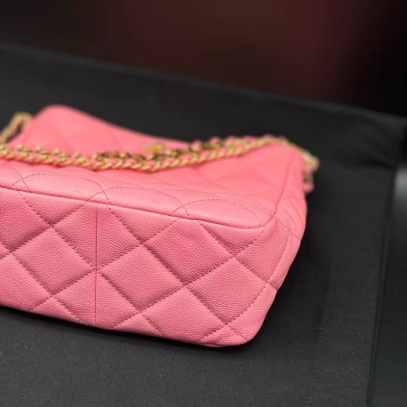 chanel hobo鍊條包 櫻花粉荔枝牛皮18.5*8.5*16cm 芯片款 99新 配件塵袋盒子-7