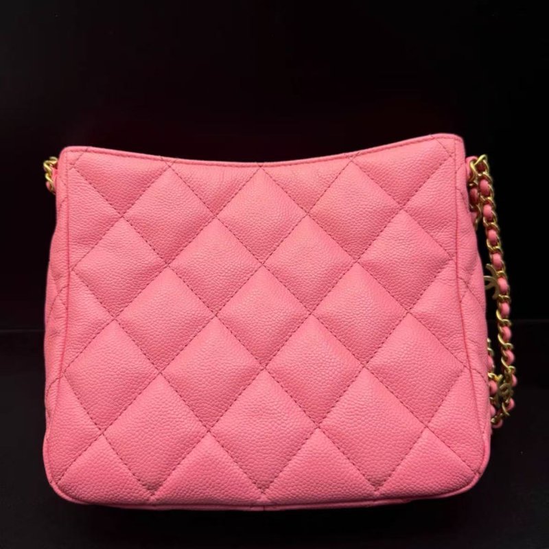 chanel hobo鍊條包 櫻花粉荔枝牛皮18.5*8.5*16cm 芯片款 99新 配件塵袋盒子-8