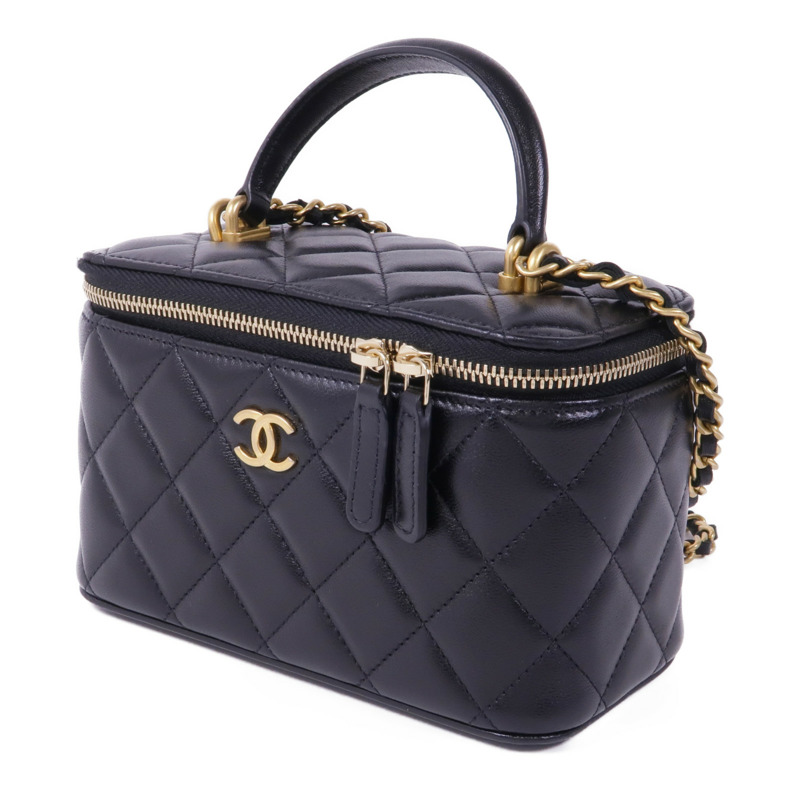 CHANEL 羊皮皮革Vanity Case金扣鏈帶手挽肩背兩用袋-2