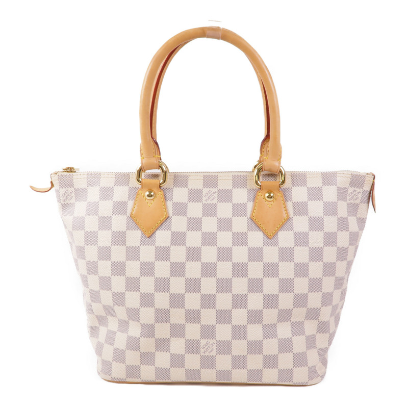 LOUIS VUITTON Damier Azur Saleya PM金扣手挽袋白色-0