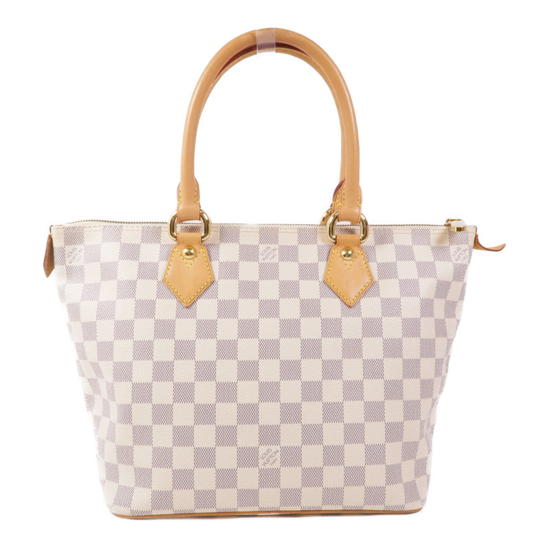 LOUIS VUITTON Damier Azur Saleya PM金扣手挽袋白色-1