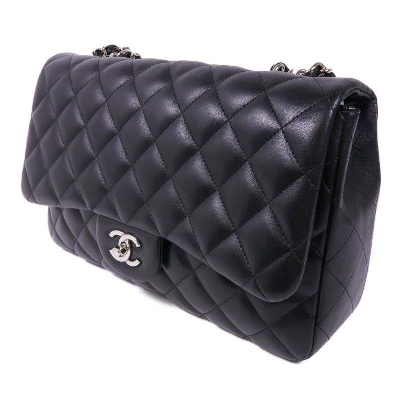 CHANEL 羊皮皮革Large Classic銀扣肩背袋-2