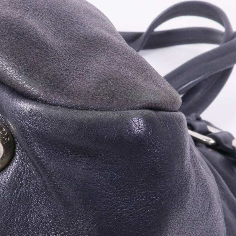PRADA 牛皮皮革Shoulder Bag銀扣肩背袋-5