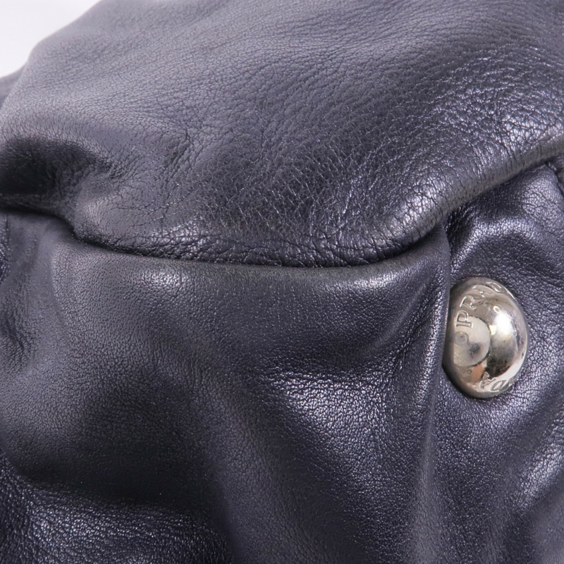 PRADA 牛皮皮革Shoulder Bag銀扣肩背袋-6