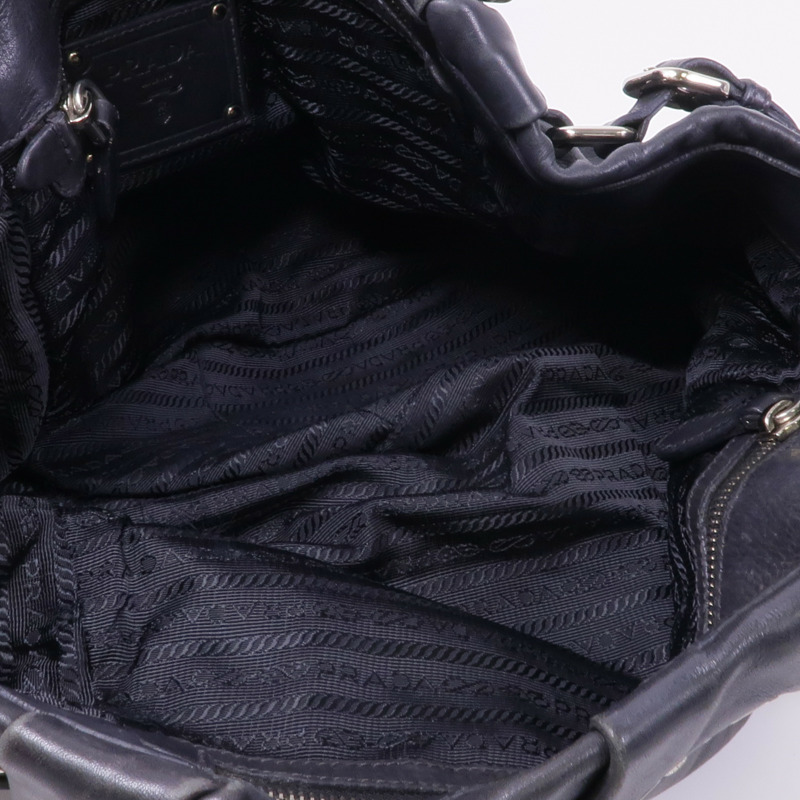 PRADA 牛皮皮革Shoulder Bag銀扣肩背袋-10