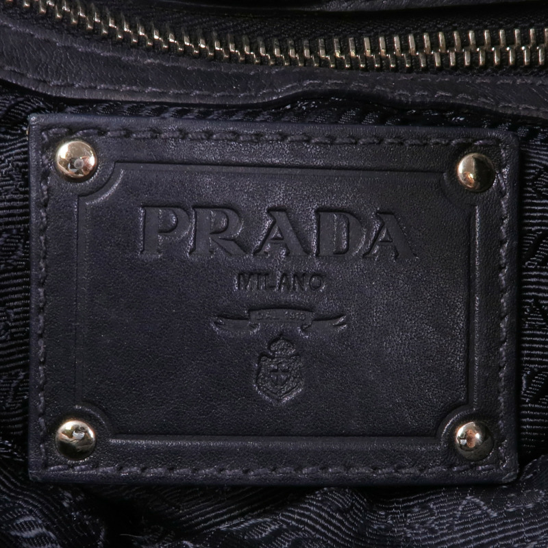 PRADA 牛皮皮革Shoulder Bag銀扣肩背袋-11