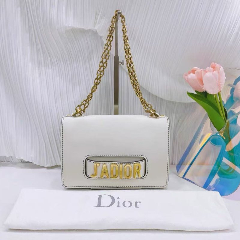 Dior 白色金扣牛皮Jadior系列鏈條包 25×16.5×5cm 97新 配件塵袋-3