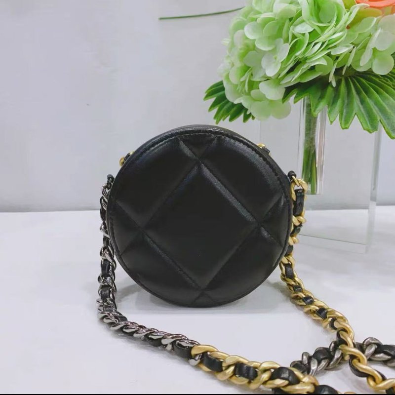 Chanel 黑金羊皮19bag圓餅包手提肩背包 12×12×6cm 98新 配件盒子購證-6