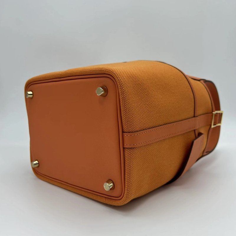 HERMES 橘色金扣cargo菜籃子 手提包 18*18*14 全新閒置配件盒子塵袋鑰匙鎖-4