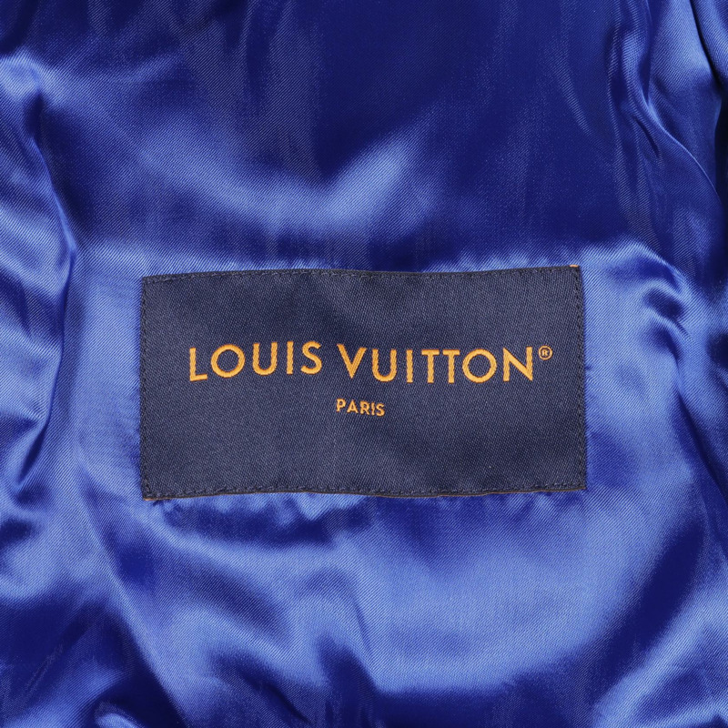 LOUIS VUITTON Varsity Blouson 外套 RM232 羊毛皮革藍灰色二手男款 #46-2