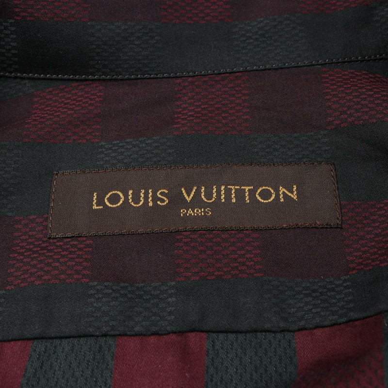 路易威登 Damier 長袖襯衫 RM142M 棉質 灰色 波爾多紅 二手 男款 M-2