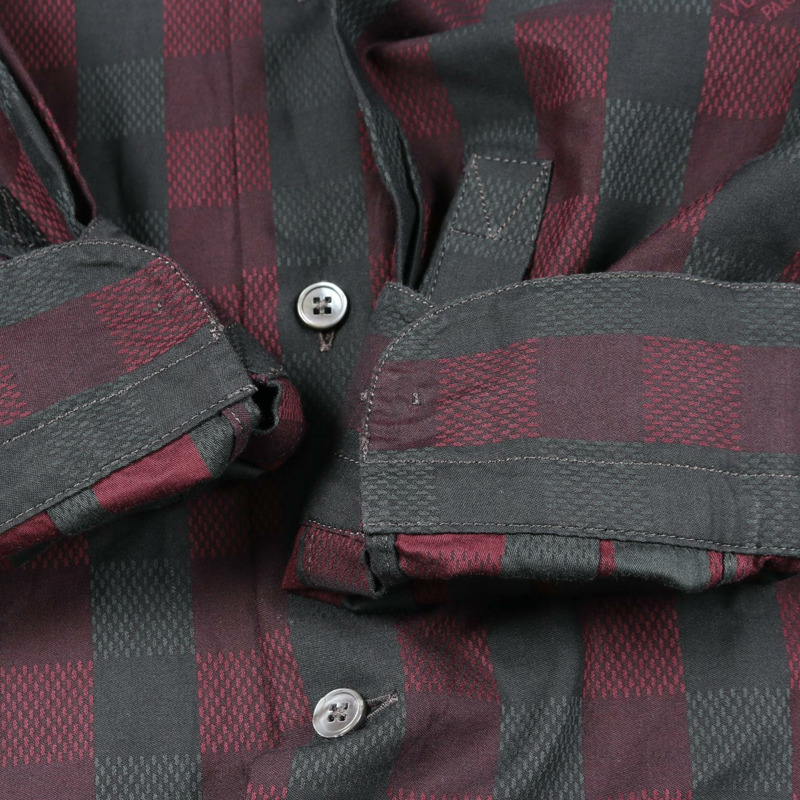 路易威登 Damier 長袖襯衫 RM142M 棉質 灰色 波爾多紅 二手 男款 M-7