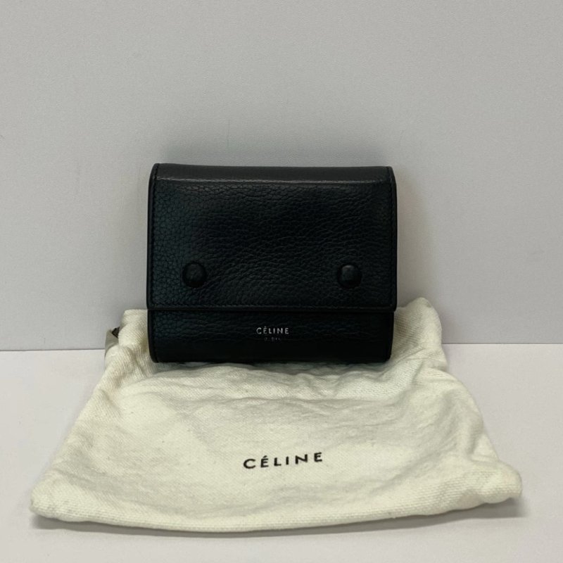 CELINE 黑色黃折疊錢包10*8*2 98新配件塵袋-0
