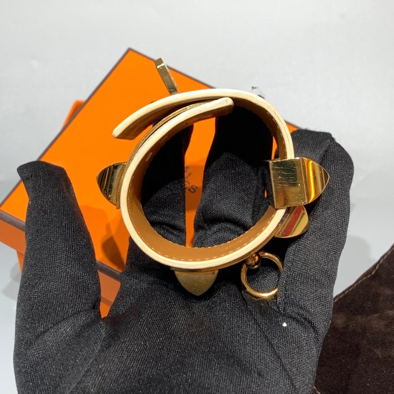 HERMES 愛馬仕 Epsom皮革COLLIER DE CHIEN金扣手鐲白色-4