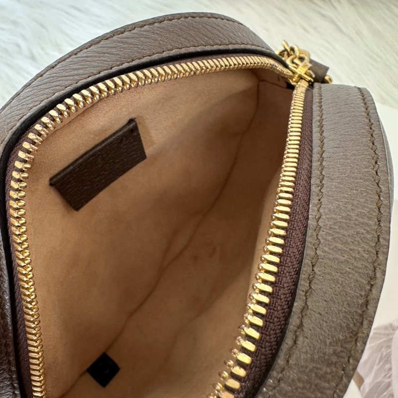 GUCCI 紅綠織帶老花迷你圓餅包 - 烏木-5