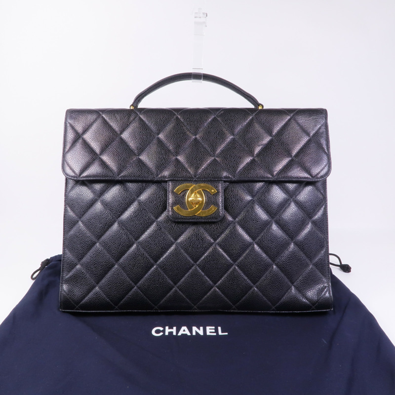 CHANEL 牛皮皮革Vintage Briefcase金扣手挽袋-14