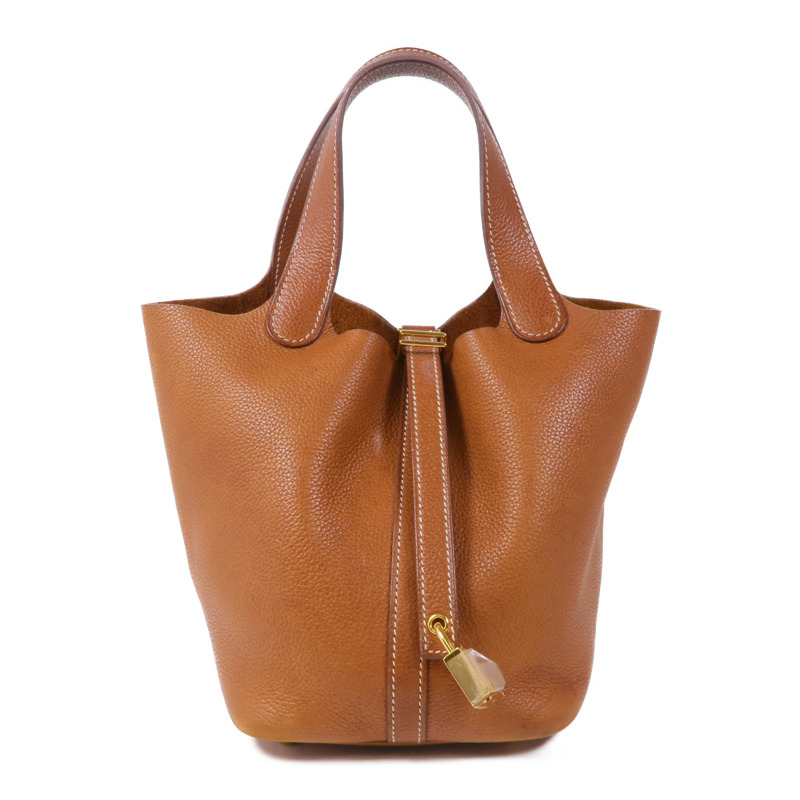 HERMES Barenia皮革Picotin PM金扣手挽袋Fauve-0