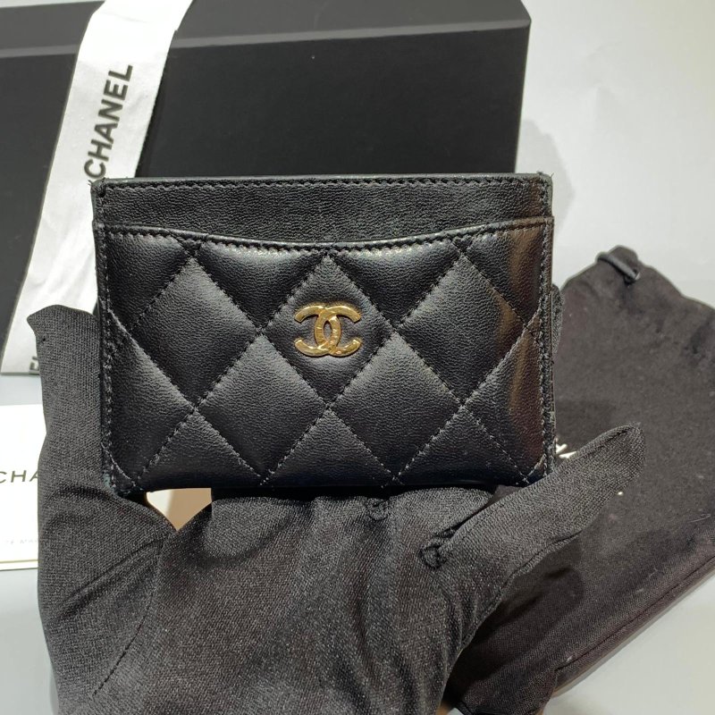 CHANEL classic card holder 經典菱格黑金羊皮卡套-1