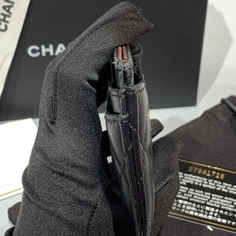 CHANEL classic card holder 經典菱格黑金羊皮卡套-10