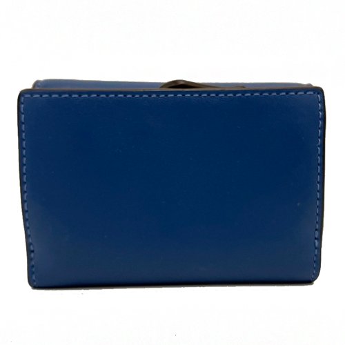 【全新】COACH 素面牛皮三折拉鍊零錢袋鈔票短夾(英國藍)-2