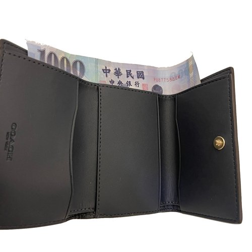 【全新】COACH 素面牛皮三折拉鍊零錢袋鈔票短夾(英國藍)-4