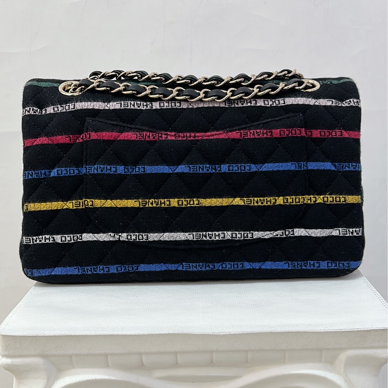 Chanel 黑底彩條淡金鍊布面 CF 25-1