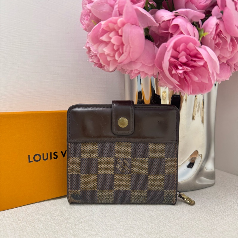 Louis Vuitton 棋盤格拉鏈零錢包兩折短夾-1