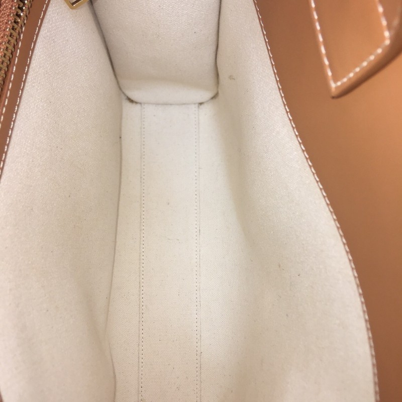 Celine Cabas焦糖色皮革拼米色帆布托特包 手提包 單肩包-6