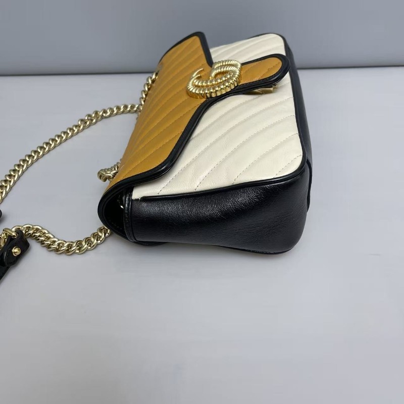 Gucci古馳 Marmont26 焦糖米黑拼色全皮 肩背包 斜背包-2