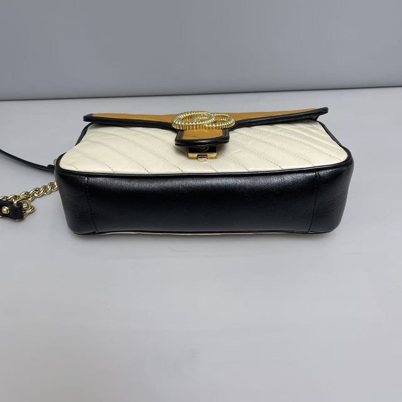 Gucci古馳 Marmont26 焦糖米黑拼色全皮 肩背包 斜背包-3