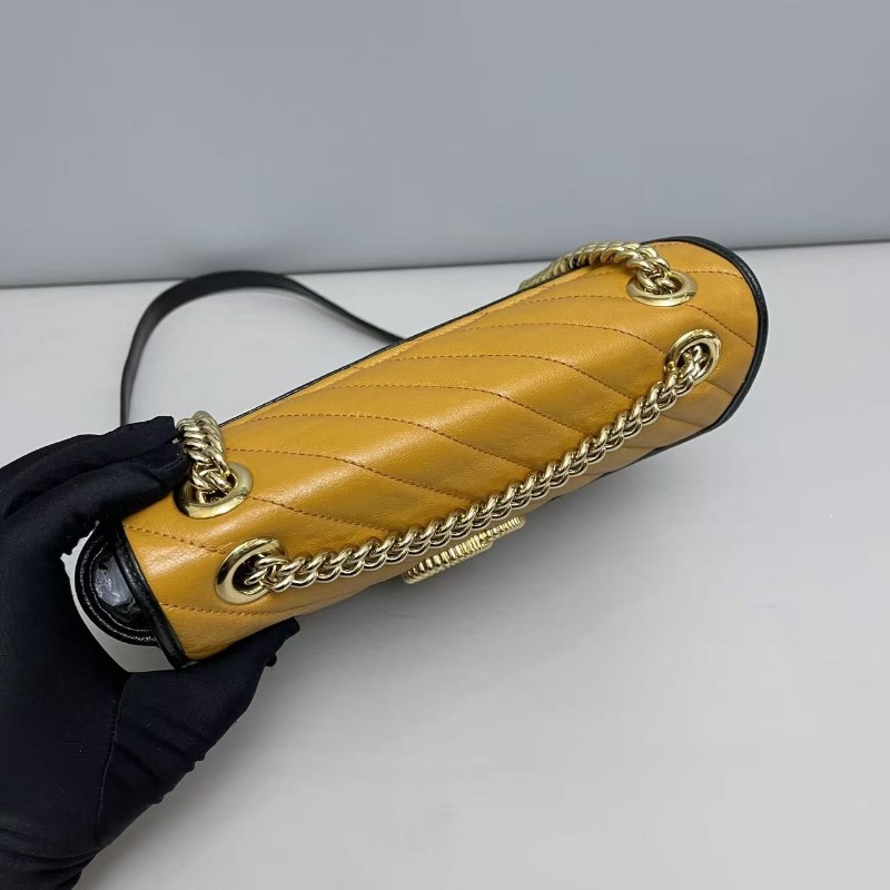 Gucci古馳 Marmont26 焦糖米黑拼色全皮 肩背包 斜背包-6