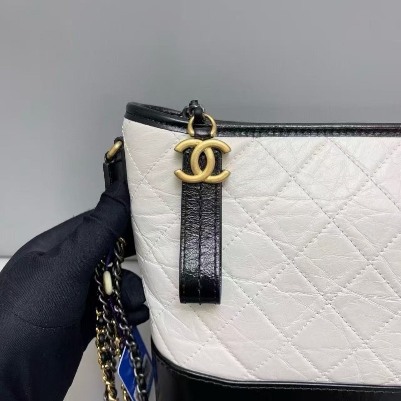 Chanel香奈兒 全皮黑白拼色 中號 流浪包 肩背包 斜背包-6
