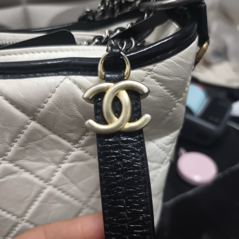 Chanel香奈兒 全皮黑白拼色 中號 流浪包 肩背包 斜背包-15