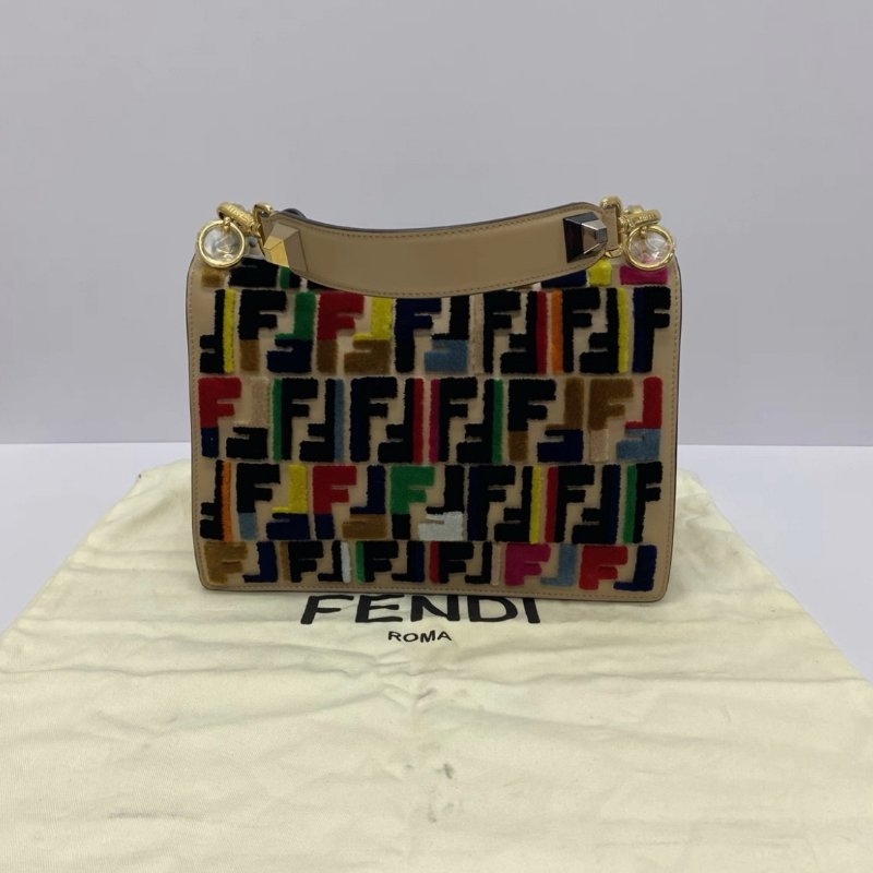 FENDI 限量款絲絨手提肩背斜背包 24.5*17*11 99新配件塵袋-7