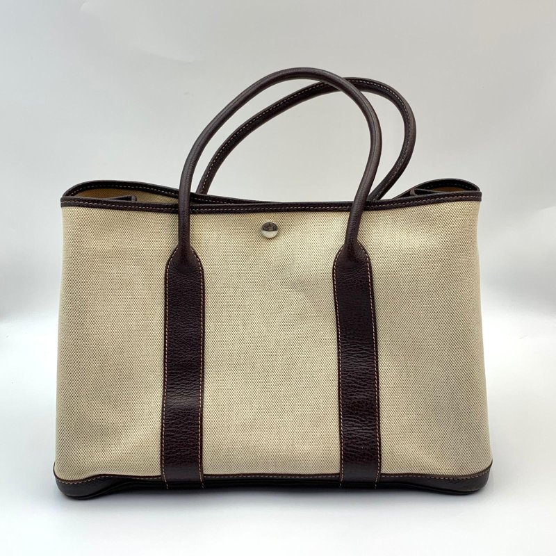 Hermes Garden Party 36 米色帆布拼皮-0