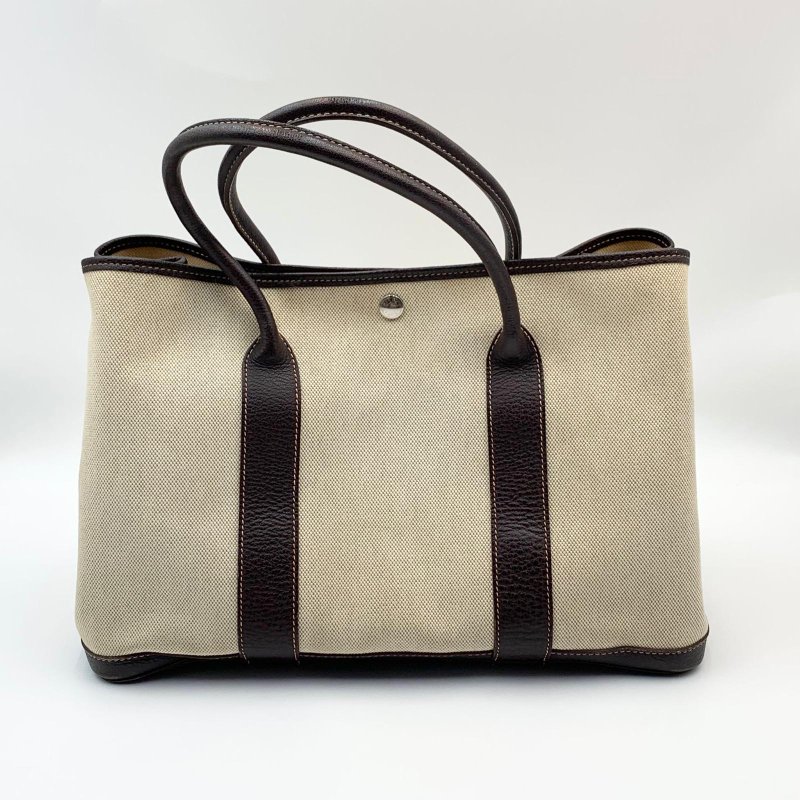 Hermes Garden Party 36 米色帆布拼皮-2