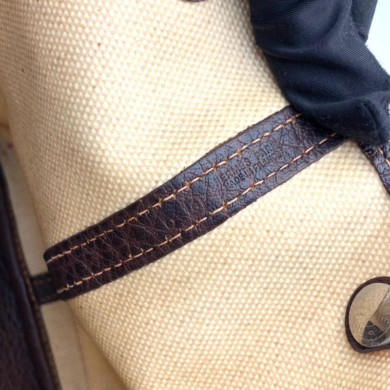 Hermes Garden Party 36 米色帆布拼皮-4