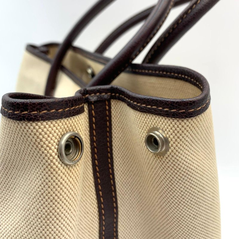 Hermes Garden Party 36 米色帆布拼皮-10
