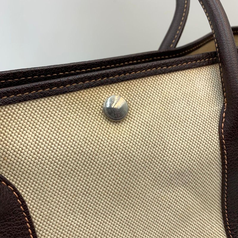 Hermes Garden Party 36 米色帆布拼皮-11