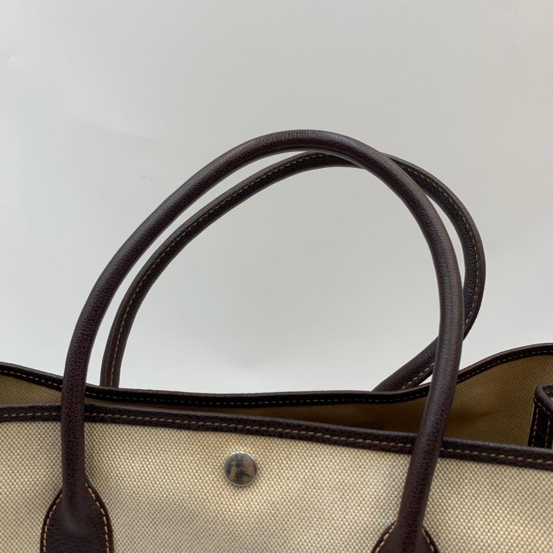 Hermes Garden Party 36 米色帆布拼皮-13